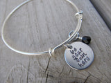 Be Your Own Hero Bracelet- "be your own hero"  - Hand-Stamped Bracelet  -Adjustable Bangle Bracelet with an accent bead of your choice
