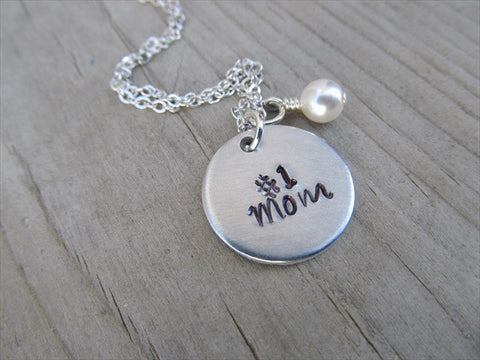 Mother's Necklace- "#1 Mom"  - Hand-Stamped Necklace with an accent bead in your choice of colors