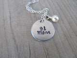 Mother's Necklace- "#1 Mom"  - Hand-Stamped Necklace with an accent bead in your choice of colors