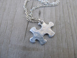 Silver Puzzle Piece Necklace - Textured Puzzle Piece Pendant with Chain