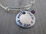 Friendship Bracelet- "love you like a sister" - Hand-Stamped Bracelet- Adjustable Bangle Bracelet with an accent bead of your choice