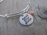 Reach Your Goals Bracelet- "reach your goals"  - Hand-Stamped Bracelet- Adjustable Bangle Bracelet with an accent bead of your choice