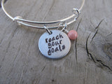 Reach Your Goals Bracelet- "reach your goals"  - Hand-Stamped Bracelet- Adjustable Bangle Bracelet with an accent bead of your choice