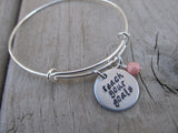 Reach Your Goals Bracelet- "reach your goals"  - Hand-Stamped Bracelet- Adjustable Bangle Bracelet with an accent bead of your choice
