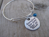 Grandma Bracelet- "Grandma has love like no other"  - Hand-Stamped Bracelet- Adjustable Bangle Bracelet with an accent bead of your choice