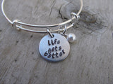 Life Gets Better Bracelet- "life gets better"  - Hand-Stamped Bracelet- Adjustable Bangle Bracelet with an accent bead in your choice of colors