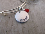 Grace Inspiration Bracelet- "Grace"  - Hand-Stamped Bracelet -Adjustable Bangle Bracelet with an Accent Bead of your choice