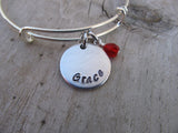 Grace Inspiration Bracelet- "Grace"  - Hand-Stamped Bracelet -Adjustable Bangle Bracelet with an Accent Bead of your choice