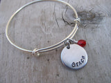Grace Inspiration Bracelet- "Grace"  - Hand-Stamped Bracelet -Adjustable Bangle Bracelet with an Accent Bead of your choice