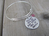 Inspirational Bracelet- "Though she be but little she is fierce" - Hand-Stamped Bracelet- Adjustable Bangle Bracelet with an accent bead in your choice of colors