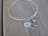 Crown Charm Bracelet- Adjustable Bangle Bracelet with an Initial Charm and an Accent Bead of your choice