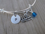 Train Charm Bracelet- Adjustable Bangle Bracelet with an Initial Charm and an Accent Bead of your choice