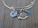 Snail Charm Bracelet- Adjustable Bangle Bracelet with an Initial Charm and an Accent Bead of your choice