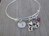 I ♥ Golf Charm Bracelet- Adjustable Bangle Bracelet with an Initial Charm and an Accent Bead of your choice