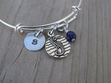 Seahorse Charm Bracelet- Adjustable Bangle Bracelet with an Initial Charm and an Accent Bead of your choice