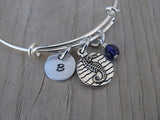 Seahorse Charm Bracelet- Adjustable Bangle Bracelet with an Initial Charm and an Accent Bead of your choice