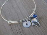 Stingray Charm Bracelet- Adjustable Bangle Bracelet with an Initial Charm and an Accent Bead of your choice