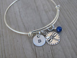 Dragonfly Stingray Charm Bracelet- Adjustable Bangle Bracelet with an Initial Charm and an Accent Bead of your choice