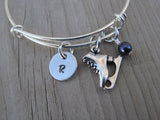 Ice Skating Charm Bracelet- Adjustable Bangle Bracelet with an Initial Charm and an Accent Bead of your choice