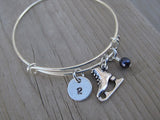 Ice Skating Charm Bracelet- Adjustable Bangle Bracelet with an Initial Charm and an Accent Bead of your choice