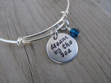 Dream By The Sea Inspiration Bracelet - "dream by the sea" Bracelet-  Hand-Stamped Bracelet- Adjustable Bangle Bracelet with an accent bead of your choice
