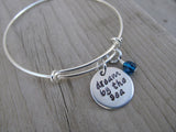 Dream By The Sea Inspiration Bracelet - "dream by the sea" Bracelet-  Hand-Stamped Bracelet- Adjustable Bangle Bracelet with an accent bead of your choice