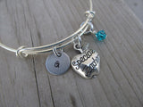 Teacher Charm Bracelet -Adjustable Bangle Bracelet with an Initial Charm and Accent Bead of your choice