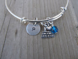 Love to Read Charm Bracelet -Adjustable Bangle Bracelet with an Initial Charm and Accent Bead of your choice
