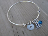 Love to Read Charm Bracelet -Adjustable Bangle Bracelet with an Initial Charm and Accent Bead of your choice