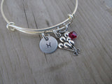 Balloon Charm Bracelet- Adjustable Bangle Bracelet with an Initial Charm and an Accent Bead of your choice