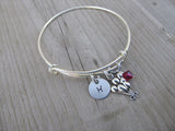 Balloon Charm Bracelet- Adjustable Bangle Bracelet with an Initial Charm and an Accent Bead of your choice