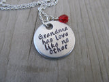Grandmother's Necklace- Grandmother Jewelry- "Grandma has love like no other"  - Hand-Stamped Necklace with an accent bead of your choice