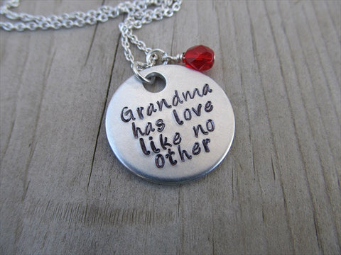 Grandmother's Necklace- Grandmother Jewelry- "Grandma has love like no other"  - Hand-Stamped Necklace with an accent bead of your choice
