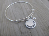 Happiness Inspiration Bracelet- "happiness"  - Hand-Stamped Bracelet -Adjustable Bangle Bracelet with an accent bead in your choice of colors
