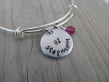 Step Mother's Bracelet- "#1 stepmom" - Hand-Stamped Bracelet- Adjustable Bangle Bracelet with an accent bead of your choice