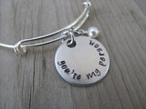 Friendship Bracelet- "you're my person"  - Hand-Stamped Bracelet- Adjustable Bangle Bracelet with an accent bead in your choice of colors