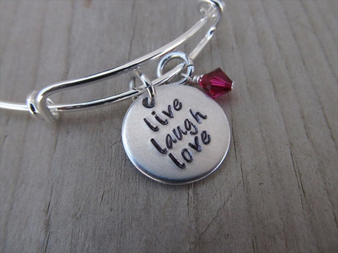 Live Laugh Love Inspiration Bracelet- Hand-Stamped "live laugh love" Bracelet with an accent bead of your choice