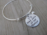Mother in Law Bracelet - "I'll take care of her always" - Hand-Stamped Bracelet- Adjustable Bangle Bracelet with an accent bead of your choice