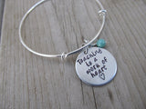 Teacher's Bracelet, Gift for Teacher "Teaching is a work of heart" with a heart  - Hand-Stamped Bracelet- Adjustable Bangle Bangle Bracelet with an accent bead of your choice