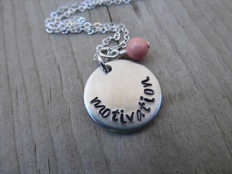 Motivation Inspiration Necklace- "motivation"- Hand-Stamped Necklace with an accent bead in your choice of colors