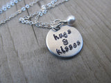 Hugs & Kisses Inspiration Necklace- "hugs & kisses"- Hand-Stamped Necklace with an accent bead in your choice of colors
