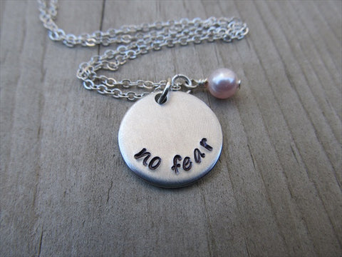 No Fear Inspiration Necklace- "no fear"- Hand-Stamped Necklace with an accent bead in your choice of colors