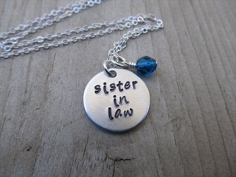 Sister In Law Inspiration Necklace- "sister in law"- Hand-Stamped Necklace with an accent bead in your choice of colors