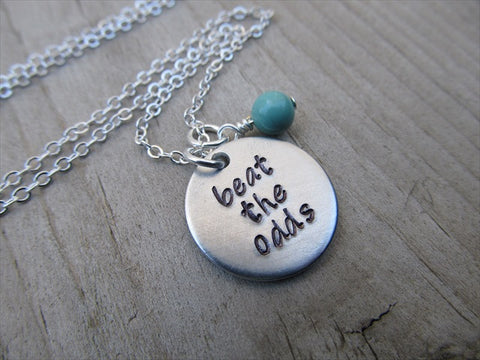 Beat The Odds Necklace- "beat the odds- Hand-Stamped Necklace with an accent bead in your choice of colors