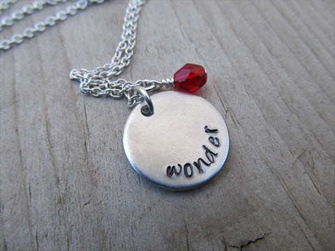 Wonder Inspiration Necklace- "wonder"- Hand-Stamped Necklace with an accent bead in your choice of colors