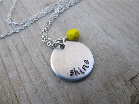 Shine Inspiration Necklace- "shine"- Hand-Stamped Necklace with an accent bead in your choice of colors