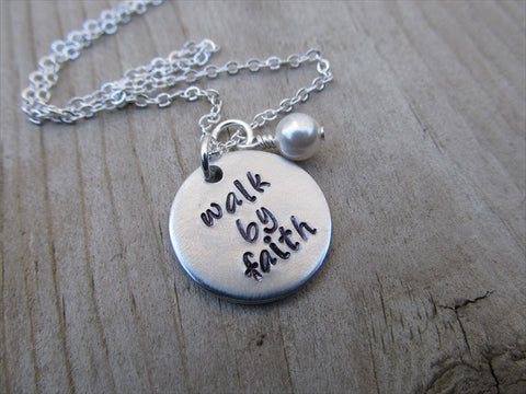 Walk By Faith Inspiration Necklace- "walk by faith"  - Hand-Stamped Necklace with an accent bead in your choice of colors