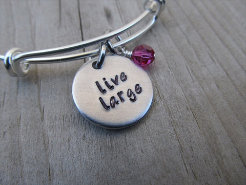 Live Large Inspiration Bracelet- "live large"  - Hand-Stamped Bracelet-Adjustable Bracelet with an accent bead of your choice