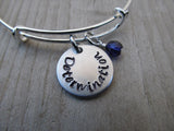 Determination Inspiration Bracelet- "Determination"  - Hand-Stamped Bracelet  -Adjustable Bangle Bracelet with an accent bead of your choice