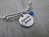 Beach Bracelet- "beach bum"  - Hand-Stamped Bracelet  -Adjustable Bangle Bracelet with an accent bead of your choice